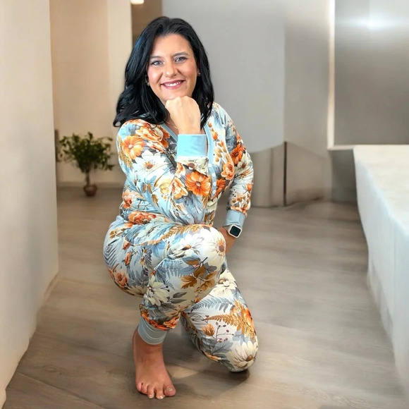 Shirley & Stone Blue Boho Floral‎ Blue Lounge Pajama Set for Women comfortable - Picture 4 of 12